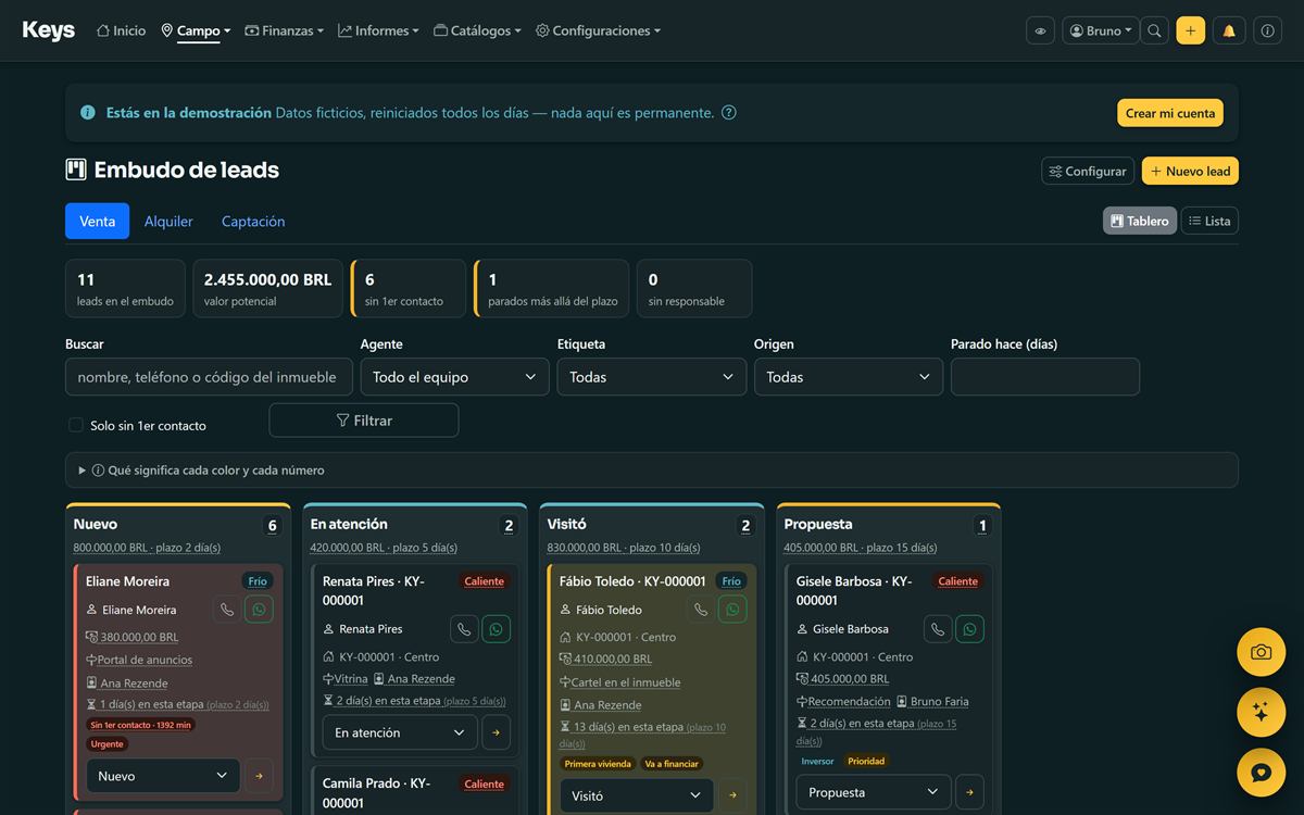 Embudo de leads de Keys en la computadora