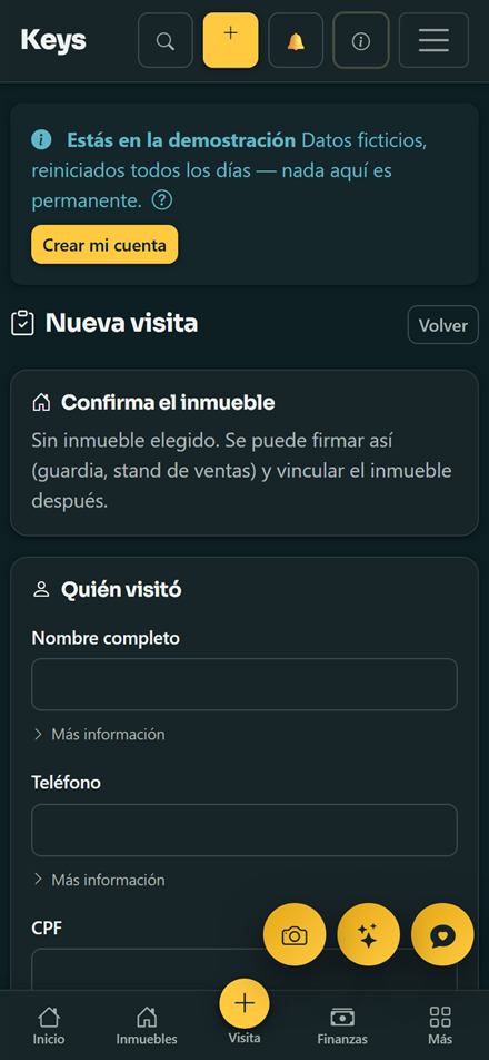Ficha de visita de Keys en el móvil