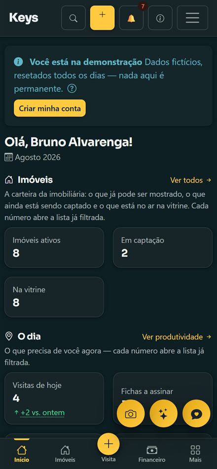 O mesmo painel do Keys no celular