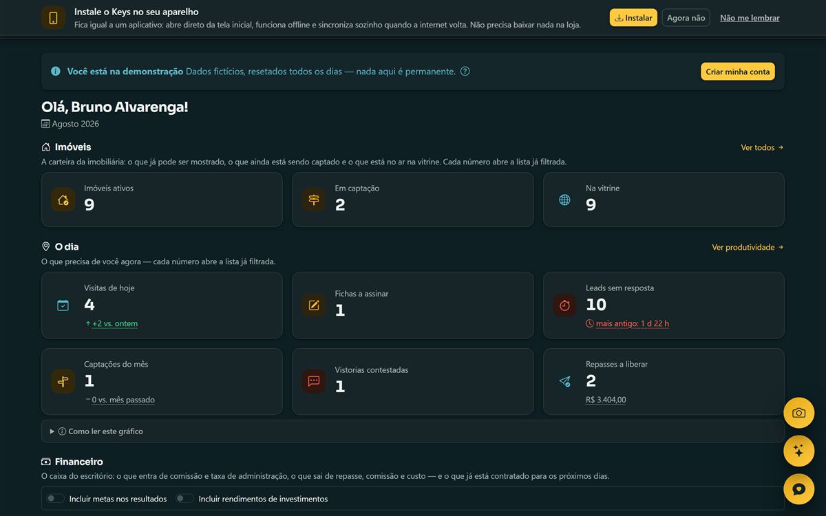 Painel do Keys no computador